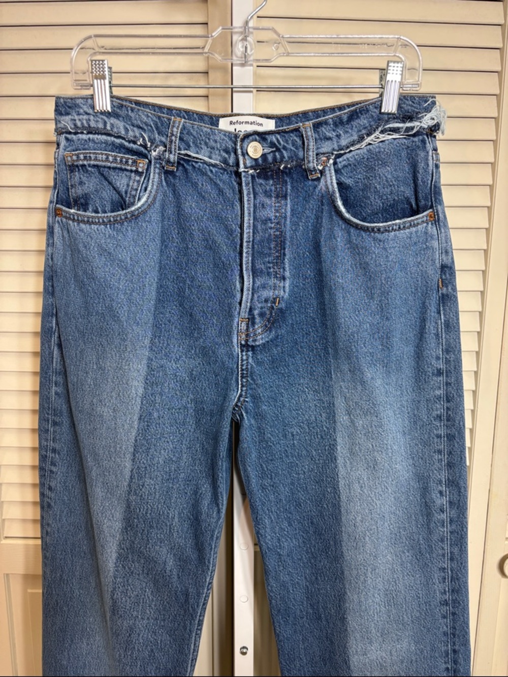 Reformation Two-Tone Reconstructed High Rise Distressed Straight Jeans Sz 30 - Picture 3 of 10